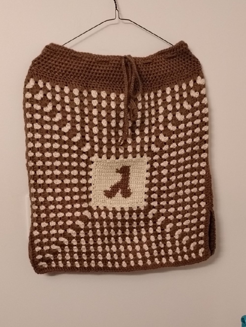 Handmade Brown and Cream Crochet Skirt with Drawstring and Slit